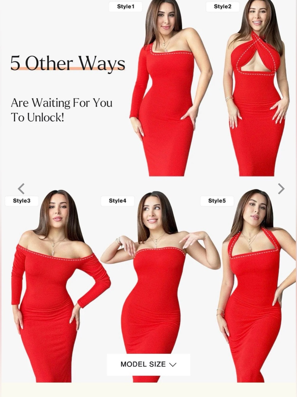 NWT Popilush Shapewear Square Neck Long Sleeve Slimming Maxi Dress Red XXL - Picture 3 of 7